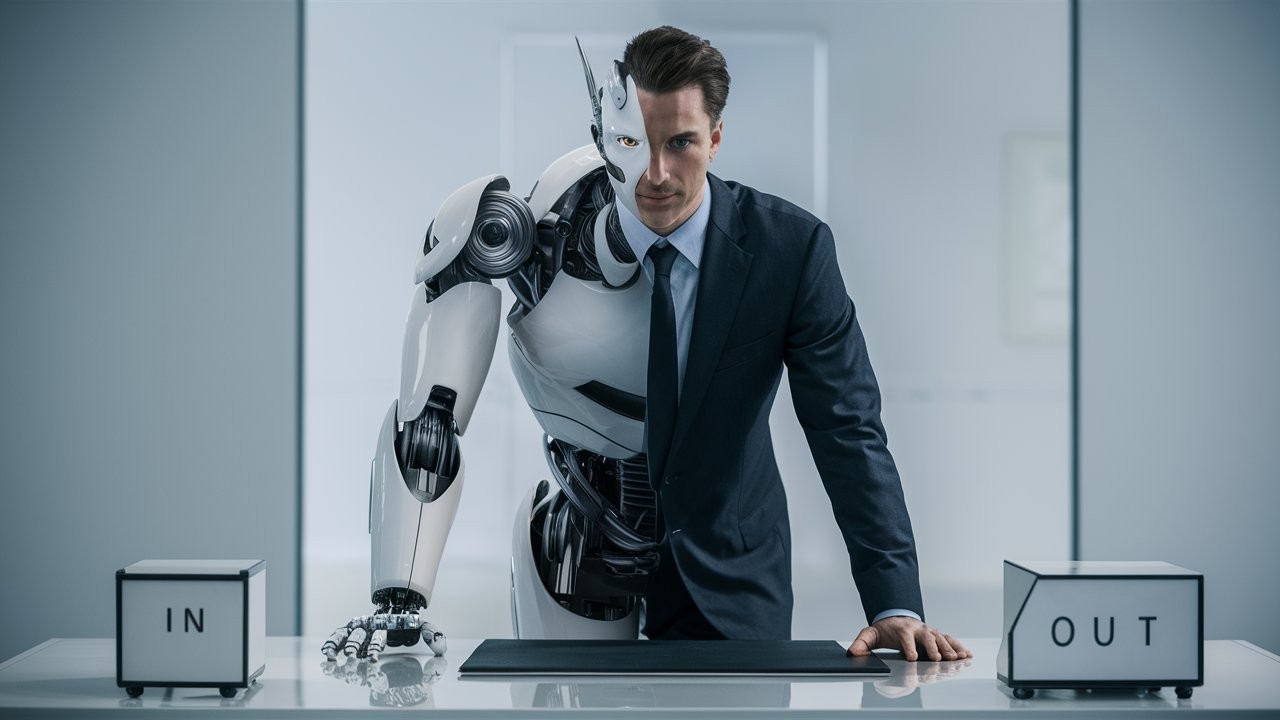 RoboMark Standing in front of Desk