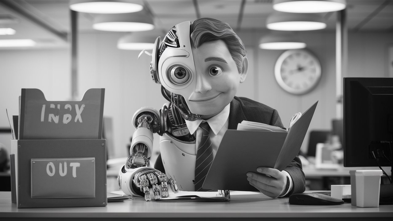 RoboMark Standing in front of Desk