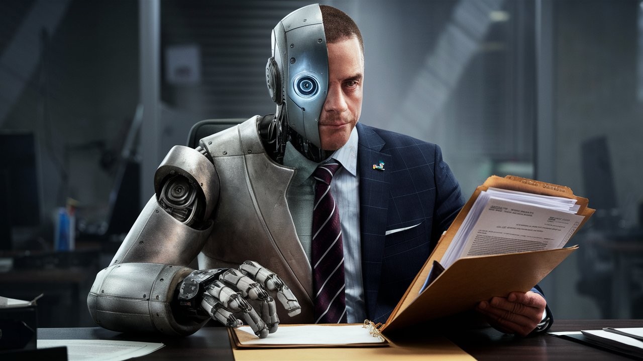 RoboMark Standing in front of Desk