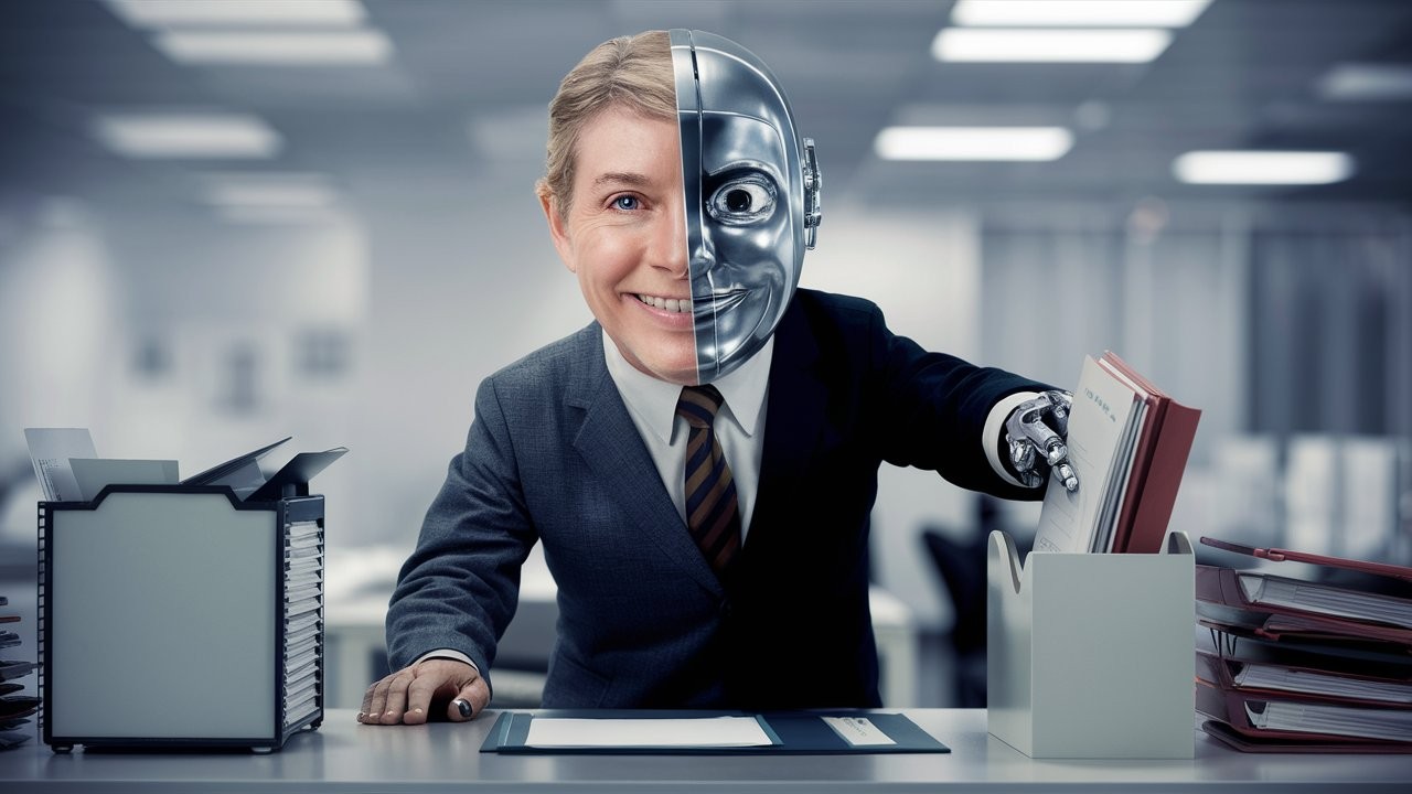 RoboMark Standing in front of Desk